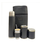 Set Mate Stanley Apto Negro Ecocuero Equipo De Mate Madera