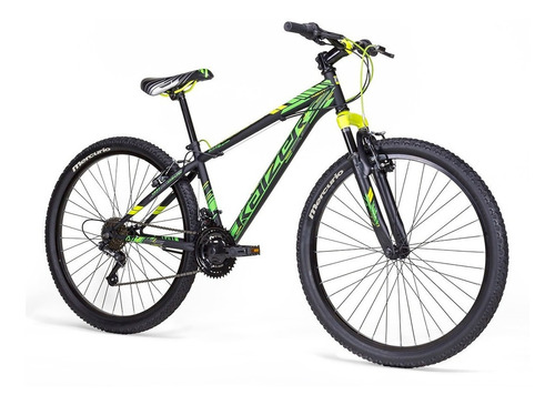 Bicicleta De Montaña Kaizer Rodada 26, 21 Velocidades Color Negro Mate/verde Neón