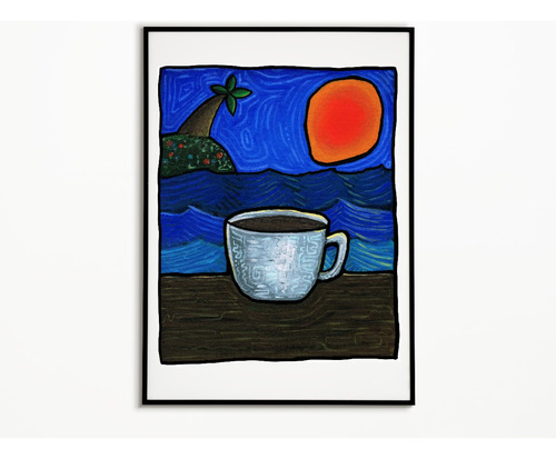 Un Cafecito Frente Al Mar Art Print Decorativo A4 + Marco A3