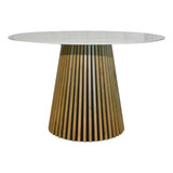 Mesa Flow Wood Stone Marble C/ Base De Madera Living Comedor