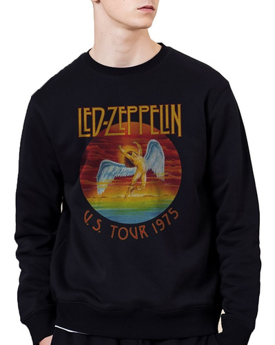 Sudadera Negra Cuello Redondo Estampado Led Zeppelin Unisex