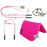 Kit Mangalarga Rosa Para Cavalo Cabeçada Freio Manta Rédea