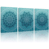 Arte De Pared De Mandala Teal, Cuadros Decorativos Azul...