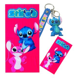 Kit Toalha De Banho E Rosto Stitch Com Chaveiro 3d