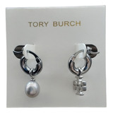Aretes Tory Burch Logo Y Perla Colgantes