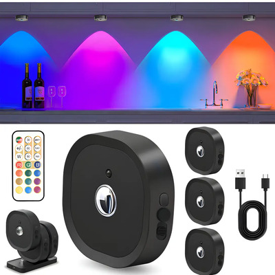 Bylifity® 4pzs Lampara Pared Luz Led Recargable, 13 Colores Rgb Luces De Disco Con Control Remoto, Inalámbricas Luz De Clóset Con Estación De Carga Negro | Meses sin interés