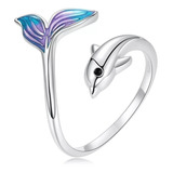 Anillo Delfin Ajustable Multicolor Plata 925 Mujer 