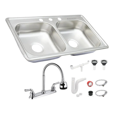 Fregadero Tarja Tina Doble Acero Inoxidable Kit Flex 84x48 Color Gris | Meses sin interés