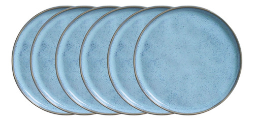 Conjunto 6 Pratos Mesa Posta Azul Extra Luxo Cerâmica