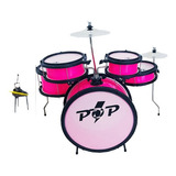 Bateria Acústica Infantil Completa Luen Pop Com Acessórios Cor Rosa