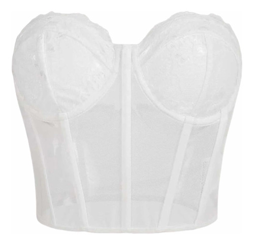 Top Corset Encaje Tul Blanco Mujer Strapples Clasico