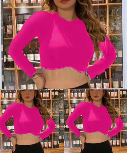 Crop Top Manga Larga Blusa Corta Con Flecos Brillantes