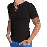 Camisa Camiseta Slim Bata Masculina Viscolycra Manga Curta