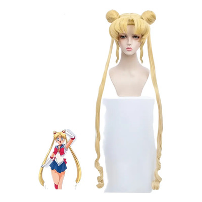 Peluca Sailor Moon Doble Trenza Rubio 105m Cosplay Disfraz  | Meses sin interés