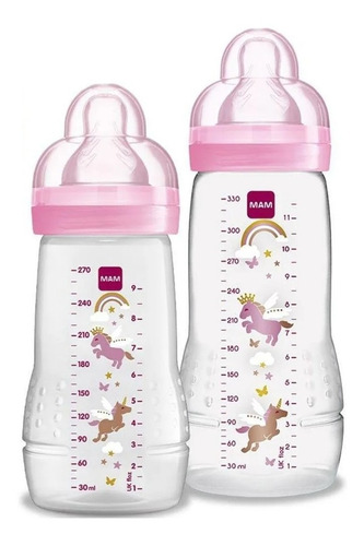 Mam Easy Active Kit 2 Mamadeiras 270ml Y 330ml 2meses Cor Rosa 