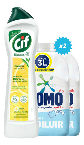  Detergente Liquido Para Diluir Omo 500 Ml X2 + Cif De Limon