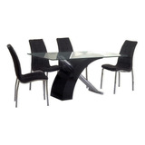 Mesa De Comedor Rectangular Vidrio Madera 160x90cm - Victory Tapa Negro