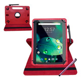 Capa Vermelha Giratória Para Tablet Multilaser M10a + Caneta