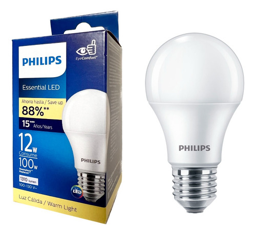 Paquete De 6 Focos 12w Led Philips 3000k Luz Cálida