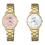 Reloj Q&q Qyq Elegante Glamour Acero Dorado + Estuche Dama