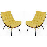 Kit 2 Poltronas Costela Decorativa Suede Amarelo