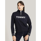 Polerón Con Medio Cierre Y Logo Azul Tommy Hilfiger