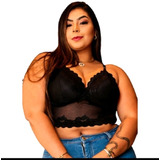 Top Cropped Tiras De Renda Tule Alça E Bojo Plus Size