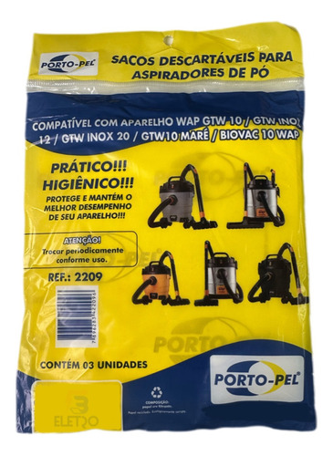 Filtro Saco C/3 Peças Aspirador Wap Gtw10 Gtw Inox 12 / 20