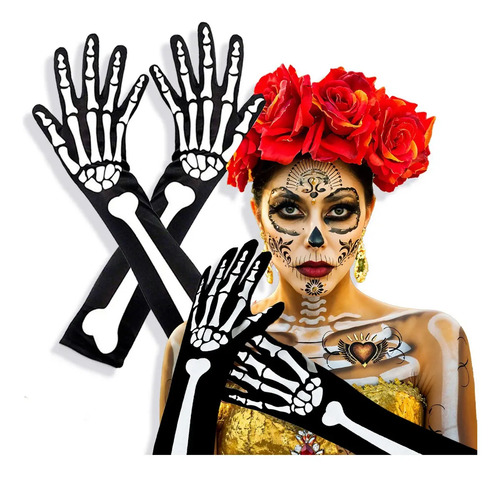 Guantes Esqueleto Calavera Disfraz Catrina Halloween