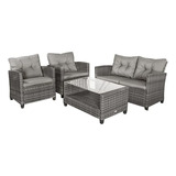 Juego Muebles Exterior Rattan Gris Con Cojines, 4 Piezas