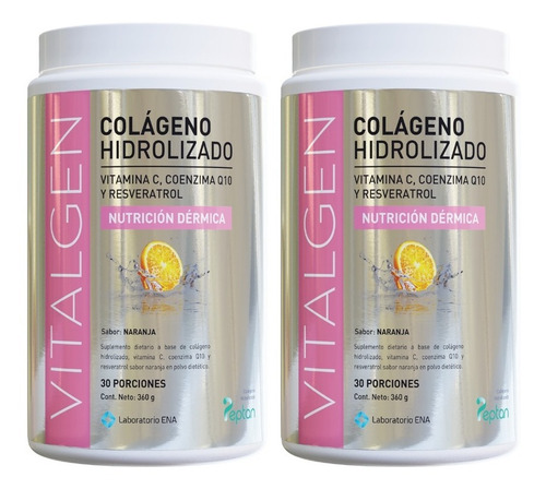 2 Vitalgen Colágeno Hidrolizado +vitc 360 Grs (60 Porciones)
