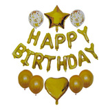 Kit Globo Letrero Happy Birthday Con Globo Latex Y Figuras