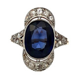 Anillo Oro 18kt Y Platino 950. Zafiro Azul Y Brillantes Deco