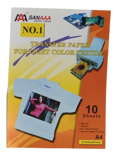 Papel Transfer Telas Claras Light 20 Hojas