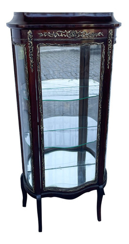 Antiga Cristaleira Luis Xv Francesa Vidro Curvo E Bronze
