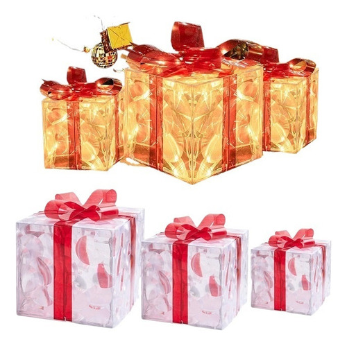 Caja De Regalo De Navidad Con Luz Led, Paquete De 3 Artículo