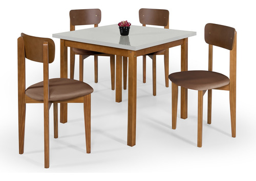 Conjunto Jantar Elisa (mesa 90cm + 4 Cadeiras Marrom)