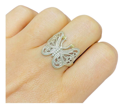 Anillo Mariposa Grande Plata Y Oro Ideal Mujer Mama Ao 419