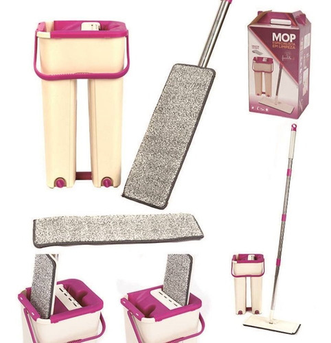 Rodo Flat Mop E Balde Lava E Seca Profissional Com 2 Refil