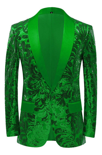Blazer Ajustado Con Lentejuelas A La Moda Para Hombre, Verde