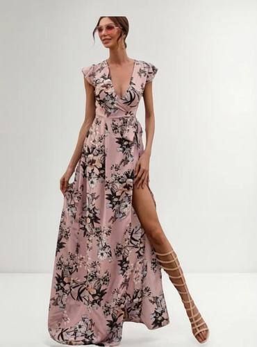 Maxi Vestido Estampado Flores Fresco Casual Elegante Playa