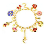 Pulsera Sailor Moon Con Gold Tone Charms Colgantes Esmaltado