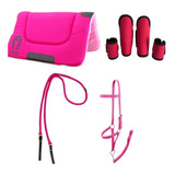 Kit Pink Para Cavalo Manta Rédea Cabresto E Caneleiras