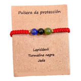 Pulsera De Protección Turmalina Negra Jade Lapislázuli Hilo