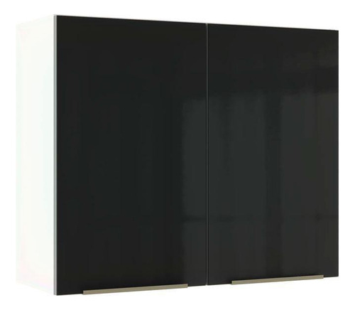 Armário Aéreo Madesa Lux 80cm 2 Portas Branco Preto