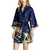 Abrigo Kimono Suelto Yukata De Seda Sintética Para Mujer