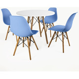 Conjunto Mesa Eiffel Branca 90cm + 4 Cadeiras Eames Design Cor Da Tampa Azul-bali