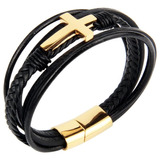 Vanski Pulsera De Cuero Negro Para Hombre Pulsera Cruzada De