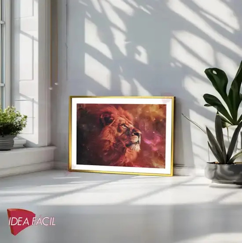 Cuadro León - Marco Dorado Media Caña 90x60cm