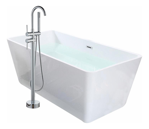 Solana Kit Tina De Baño Rectangular De Acrílico Slim 170x80x60 Cm + Grifo Independiente Monomando Cuello Cisne Silver / Kit Completo De Alto Brillo Blanco/silver Para Cuarto De Baño